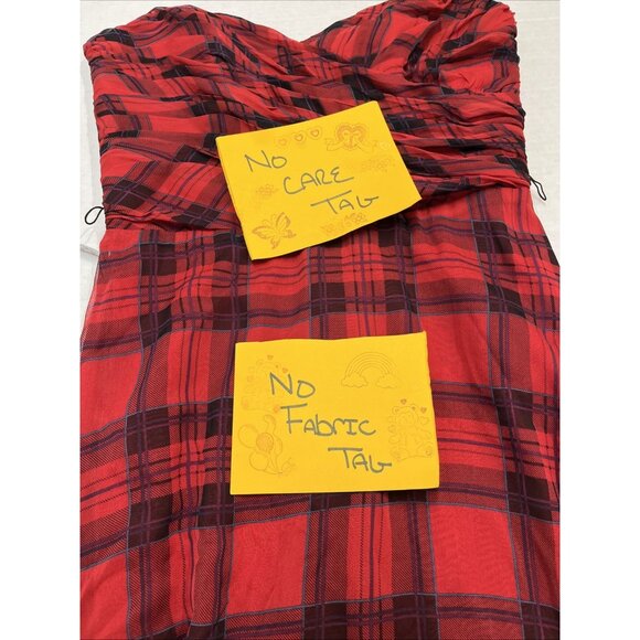 Vintage Betsy Johnson Dress Womens 8 Silk Plaid Strapless Midi Y2K Grunge 90s - Picture 10 of 10